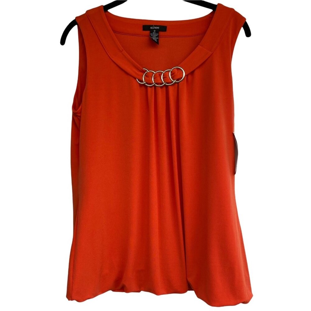 Alfani Womens Bubble Hem Tank Top Mandarin Red Sleeveless Silvertone Ring - Picture 8 of 11